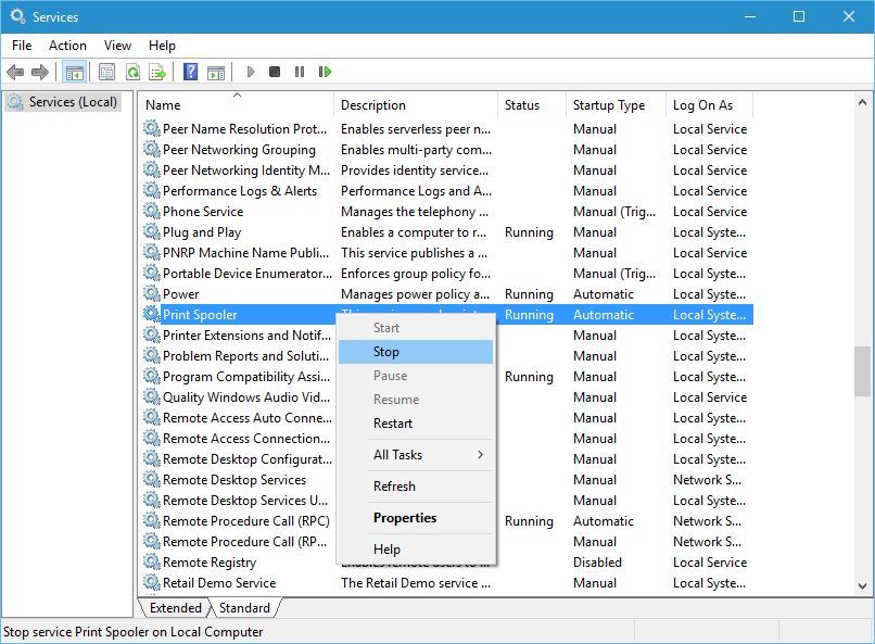 printer properties menu windows 10